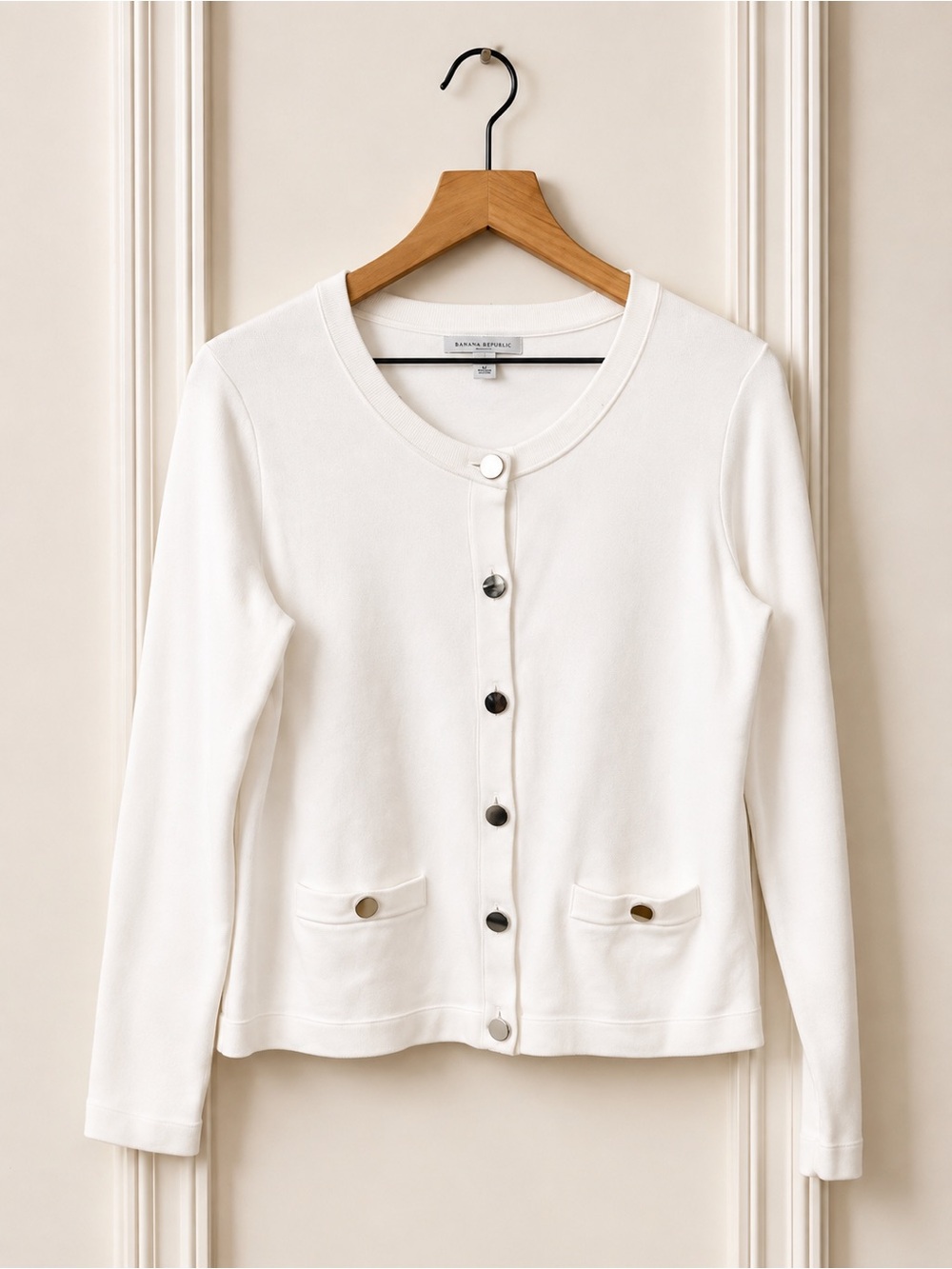 Banana Republic Cream Button-Front Round Neck Cardigan